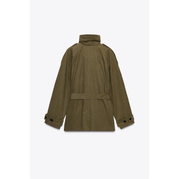 ZARA SHORT COTTON BELTED TRENCH COAT - Picture 4 of 5